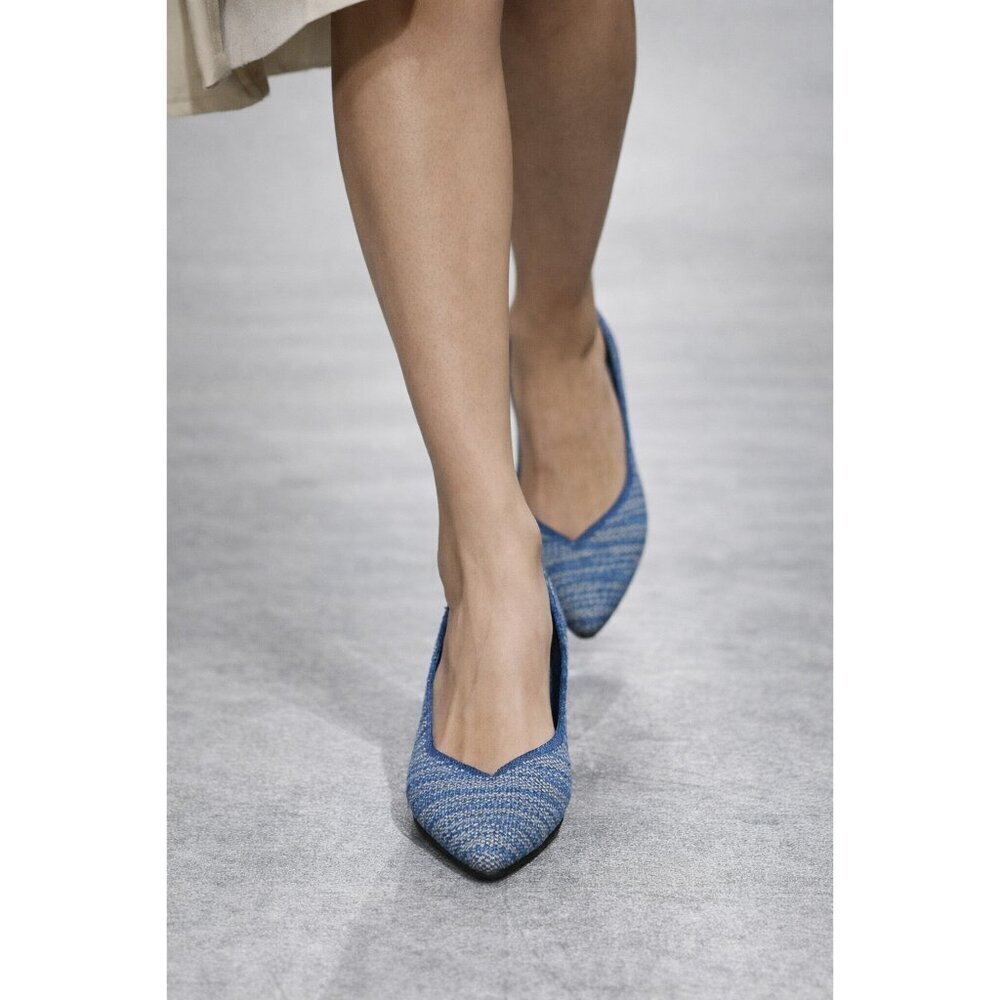 Rothy’s Pointed Toe Flats Blue Knit Sustainable Washable Comfort Shoes Size 7
